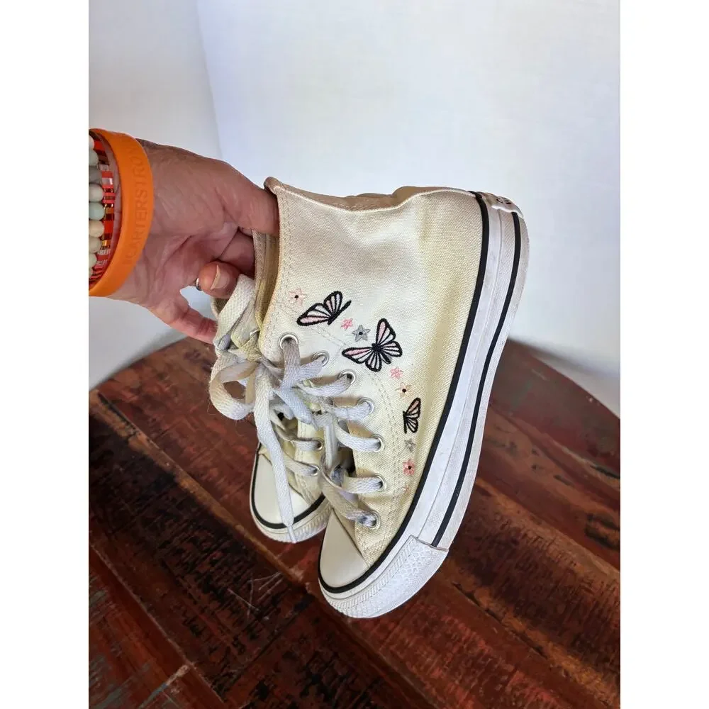 Chuck Taylor All Star Hi Top Sneakers Off White Pink Black Butterflies Flowers 4